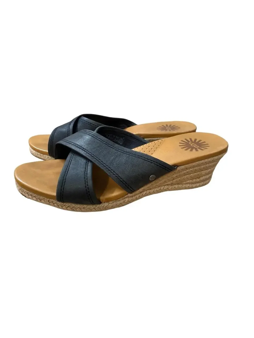 UGG Australia Womens Gwyn Espadrille Wedge Leather Sandals Size 8 Black Slides